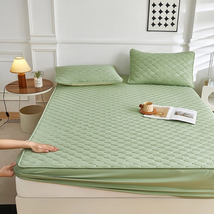 91家纺网 家纺一手货源 找家纺 三盛源 2026新款A类防水隔尿床笠单件夹棉加厚席梦思床垫保护罩防尘床单床罩床套-洛卡系列（支持小批量定制尺寸） 洛卡系列-抹茶绿