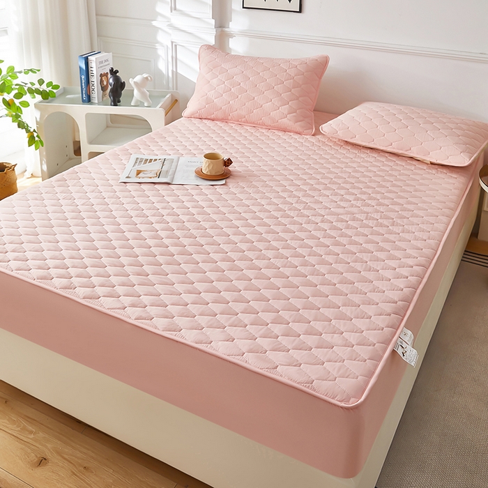 91家纺网 家纺一手货源 找家纺 三盛源 2026新款A类防水隔尿床笠单件夹棉加厚席梦思床垫保护罩防尘床单床罩床套-洛卡系列（支持小批量定制尺寸） 洛卡系列-粉豆沙