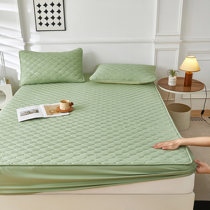 91家纺网 家纺一手货源 找家纺 三盛源 2026新款A类防水隔尿床笠单件夹棉加厚席梦思床垫保护罩防尘床单床罩床套-洛卡系列（支持小批量定制尺寸） 洛卡系列-抹茶绿