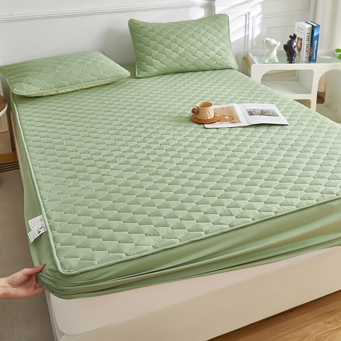 91家纺网 家纺一手货源 找家纺 三盛源 2026新款A类防水隔尿床笠单件夹棉加厚席梦思床垫保护罩防尘床单床罩床套-洛卡系列（支持小批量定制尺寸） 洛卡系列-抹茶绿