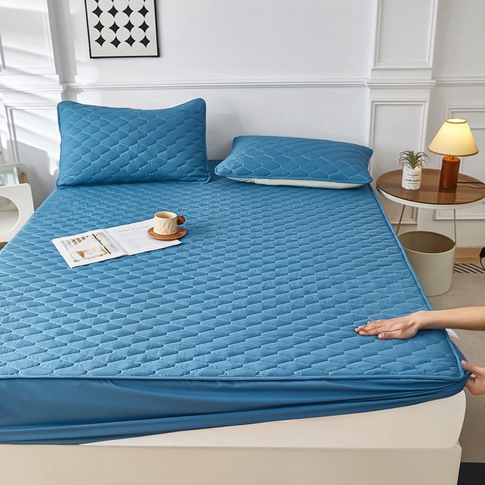 91家纺网 家纺一手货源 找家纺 三盛源 2026新款A类防水隔尿床笠单件夹棉加厚席梦思床垫保护罩防尘床单床罩床套-洛卡系列（支持小批量定制尺寸） 洛卡系列-孔雀蓝