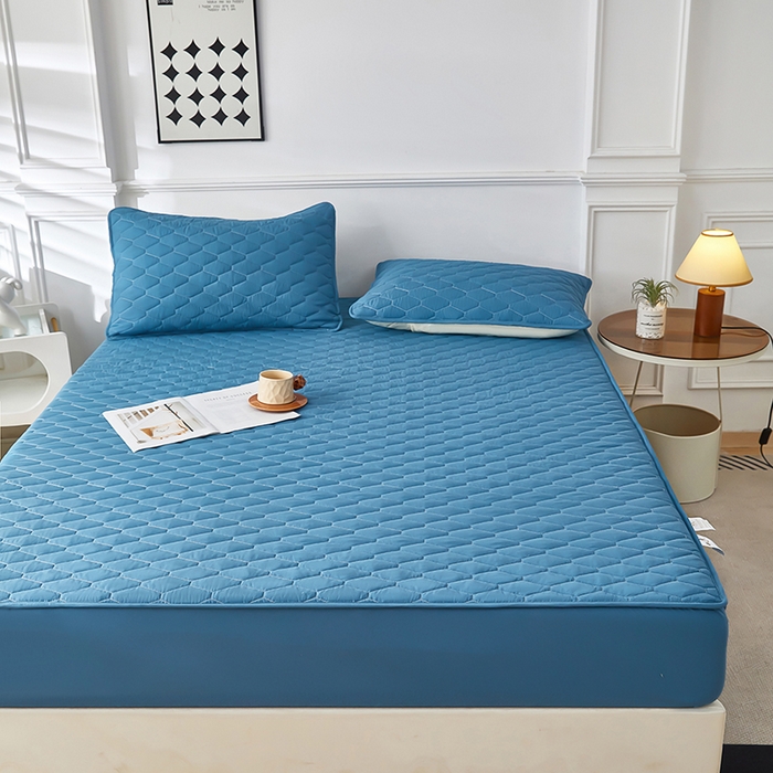 91家纺网 家纺一手货源 找家纺 三盛源 2026新款A类防水隔尿床笠单件夹棉加厚席梦思床垫保护罩防尘床单床罩床套-洛卡系列（支持小批量定制尺寸） 洛卡系列-孔雀蓝