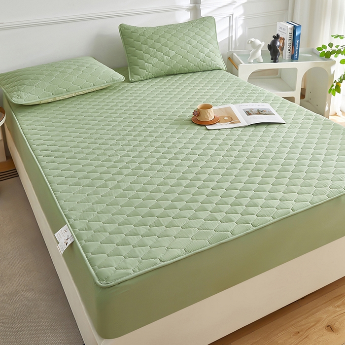 91家纺网 家纺一手货源 找家纺 三盛源 2026新款A类防水隔尿床笠单件夹棉加厚席梦思床垫保护罩防尘床单床罩床套-洛卡系列（支持小批量定制尺寸） 洛卡系列-抹茶绿