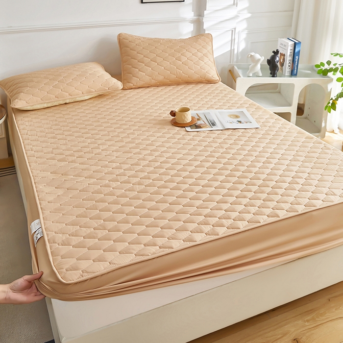 91家纺网 家纺一手货源 找家纺 三盛源 2026新款A类防水隔尿床笠单件夹棉加厚席梦思床垫保护罩防尘床单床罩床套-洛卡系列（支持小批量定制尺寸） 洛卡系列-卡其