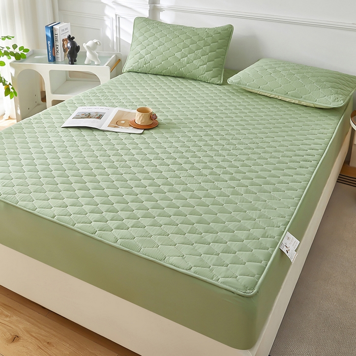 91家纺网 家纺一手货源 找家纺 三盛源 2026新款A类防水隔尿床笠单件夹棉加厚席梦思床垫保护罩防尘床单床罩床套-洛卡系列（支持小批量定制尺寸） 洛卡系列-抹茶绿