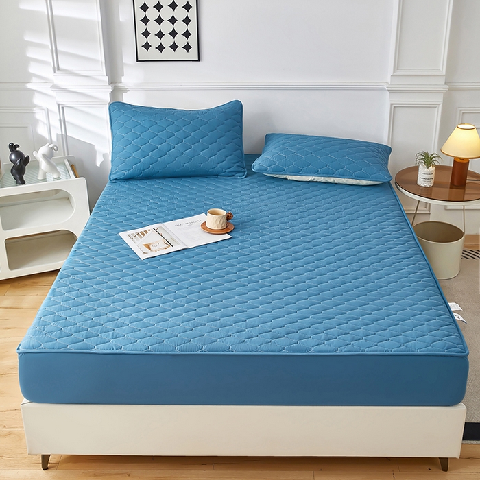 91家纺网 家纺一手货源 找家纺 三盛源 2026新款A类防水隔尿床笠单件夹棉加厚席梦思床垫保护罩防尘床单床罩床套-洛卡系列（支持小批量定制尺寸） 洛卡系列-孔雀蓝