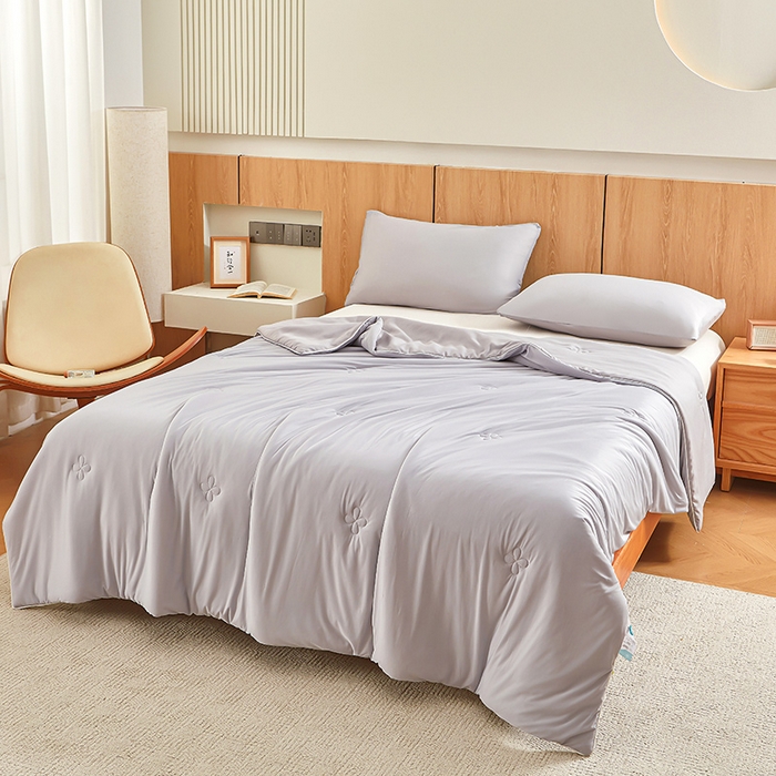 91家纺网 家纺一手货源 找家纺 悦织语 2026新款A类云母凉感丝（含氨纶）+针织棉双面可用夏凉被空调被被子被芯 山灰+中灰