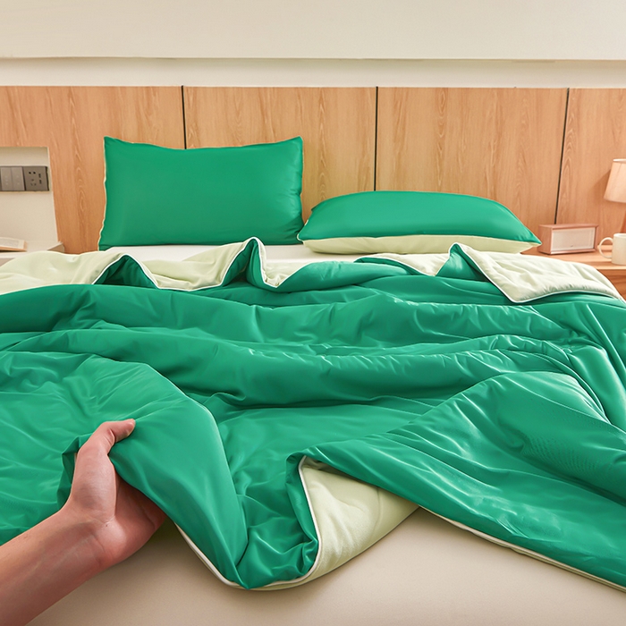 91家纺网 家纺一手货源 找家纺 悦织语 2026新款A类云母凉感丝（含氨纶）+针织棉双面可用夏凉被空调被被子被芯 西瓜绿+浅绿