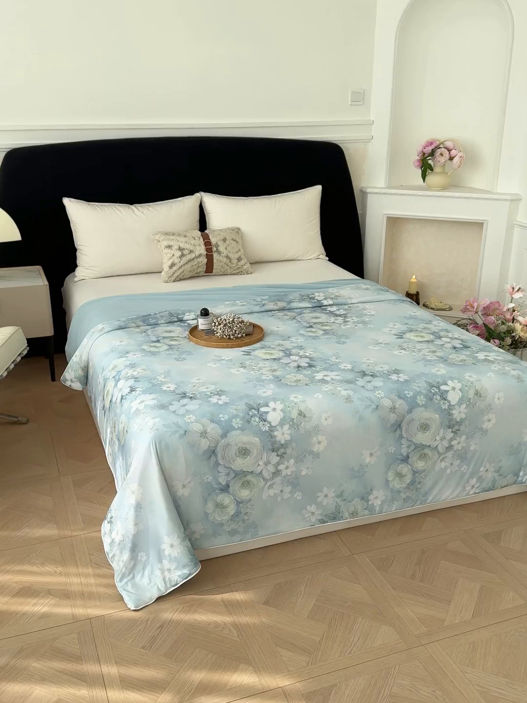 91家纺网 家纺一手货源 找家纺 圣尔雅家纺 2026春夏新款数码印花凉感丝夏被夏凉被空调被系列 绒花（绿）