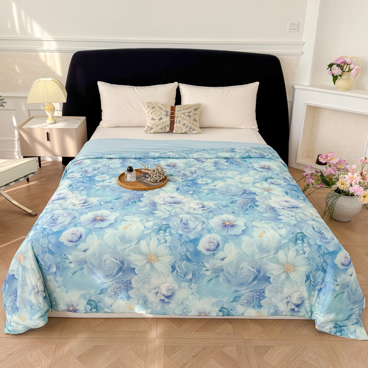 91家纺网 家纺一手货源 找家纺 圣尔雅家纺 2026春夏新款数码印花凉感丝夏被夏凉被空调被系列 柔依