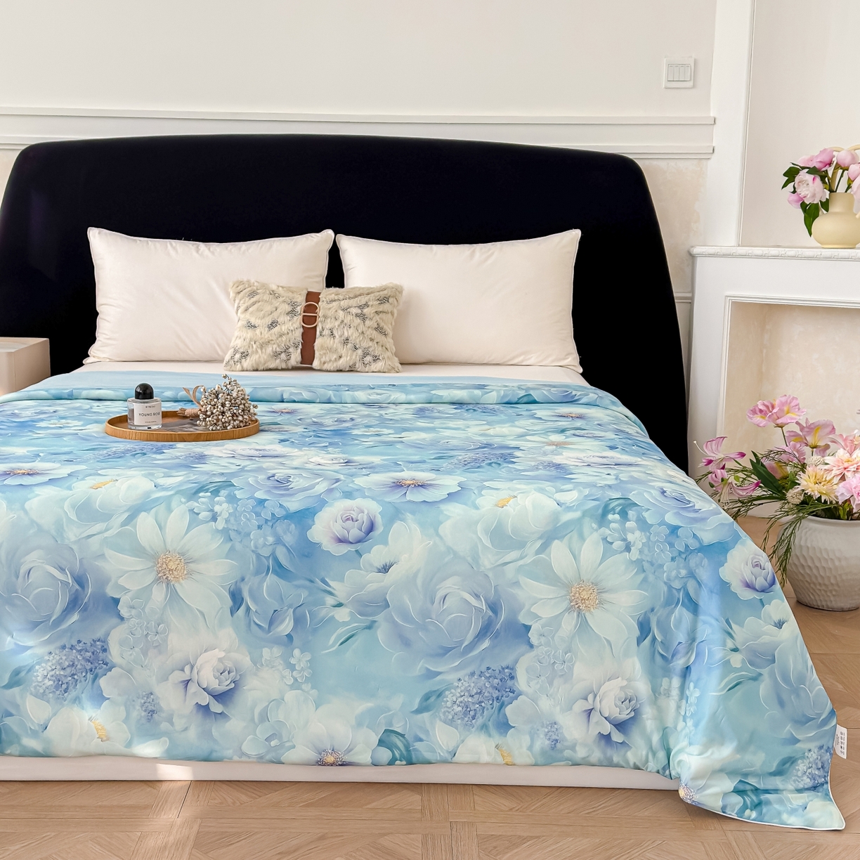 91家纺网 家纺一手货源 找家纺 圣尔雅家纺 2026春夏新款数码印花凉感丝夏被夏凉被空调被系列 柔依