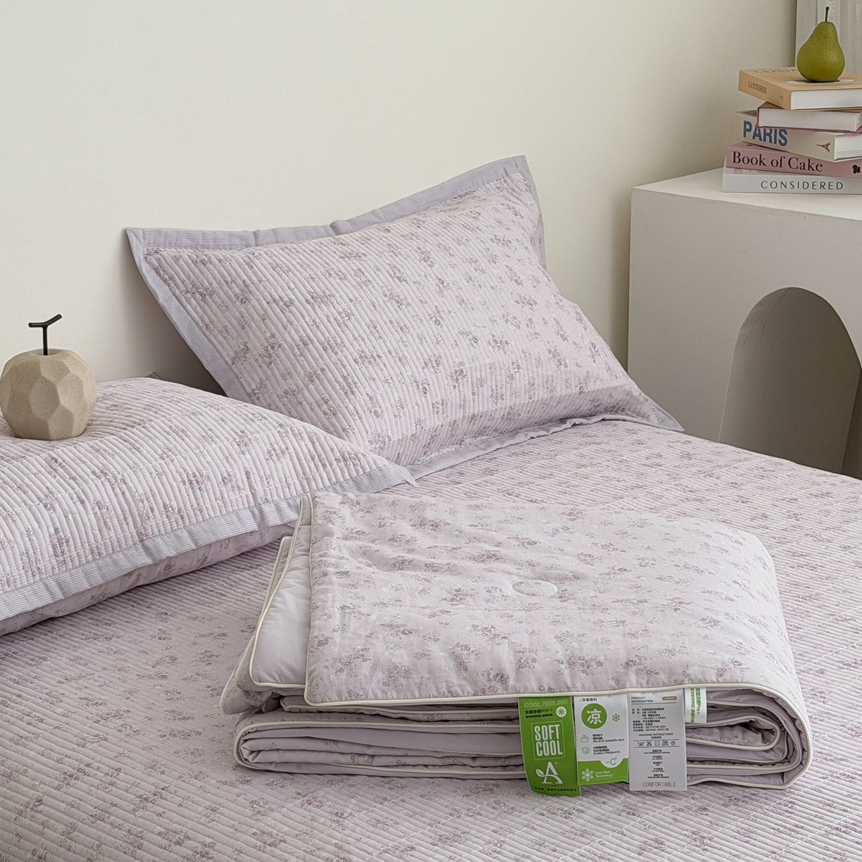 91家纺网 家纺一手货源 找家纺 佰织鑫家居 2026新款全棉双层纱床盖款锦氨夏被四件套 浅夏