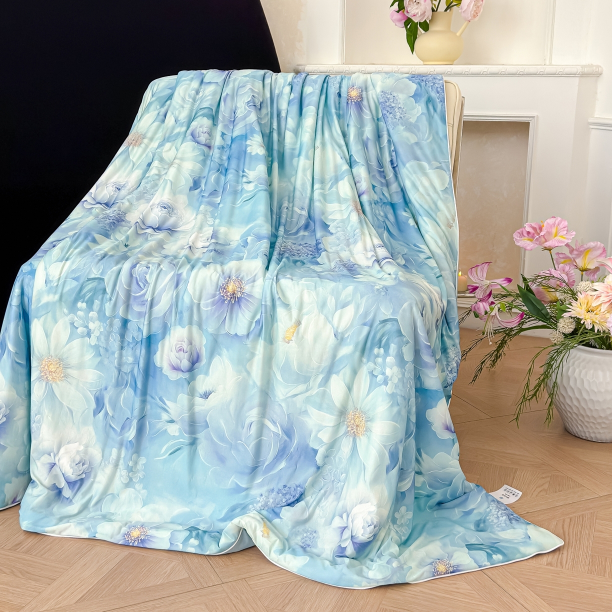 91家纺网 家纺一手货源 找家纺 圣尔雅家纺 2026春夏新款数码印花凉感丝夏被夏凉被空调被系列 柔依