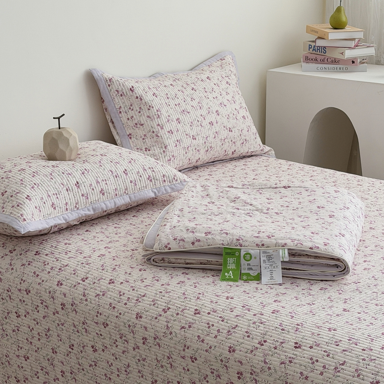 91家纺网 家纺一手货源 找家纺 佰织鑫家居 2026新款全棉双层纱床盖款锦氨夏被四件套 青禾