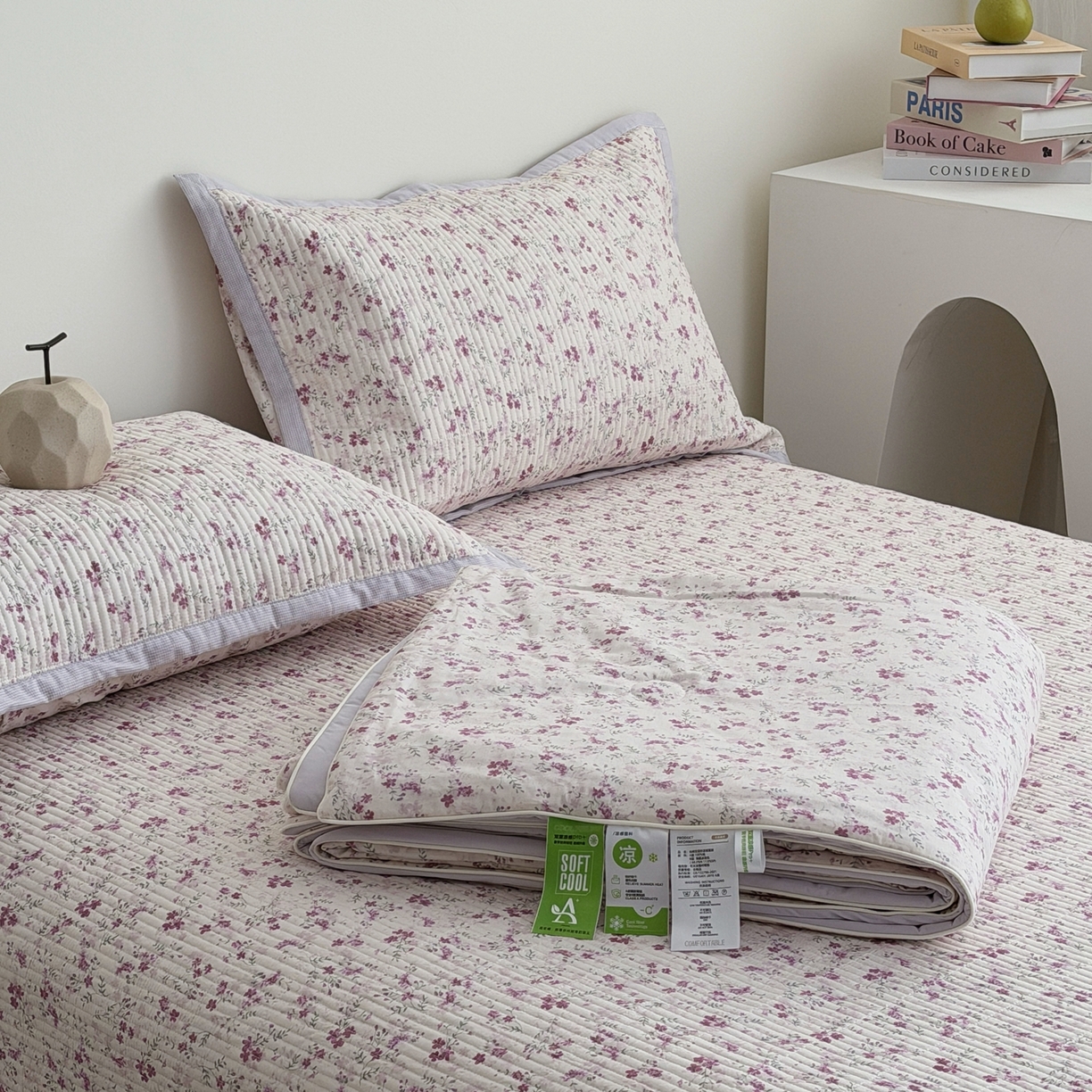 91家纺网 家纺一手货源 找家纺 佰织鑫家居 2026新款全棉双层纱床盖款锦氨夏被四件套 青禾