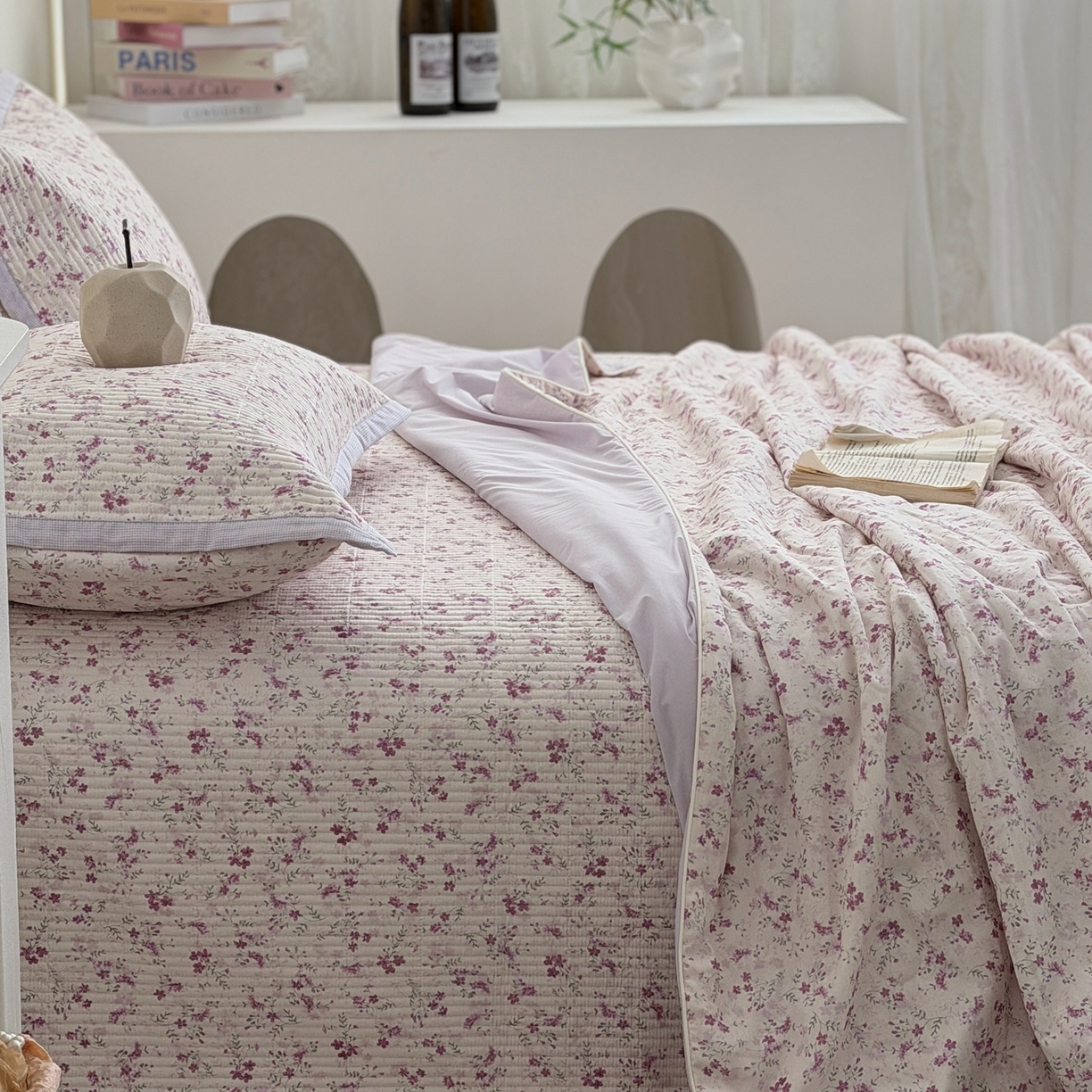 91家纺网 家纺一手货源 找家纺 佰织鑫家居 2026新款全棉双层纱床盖款锦氨夏被四件套 青禾