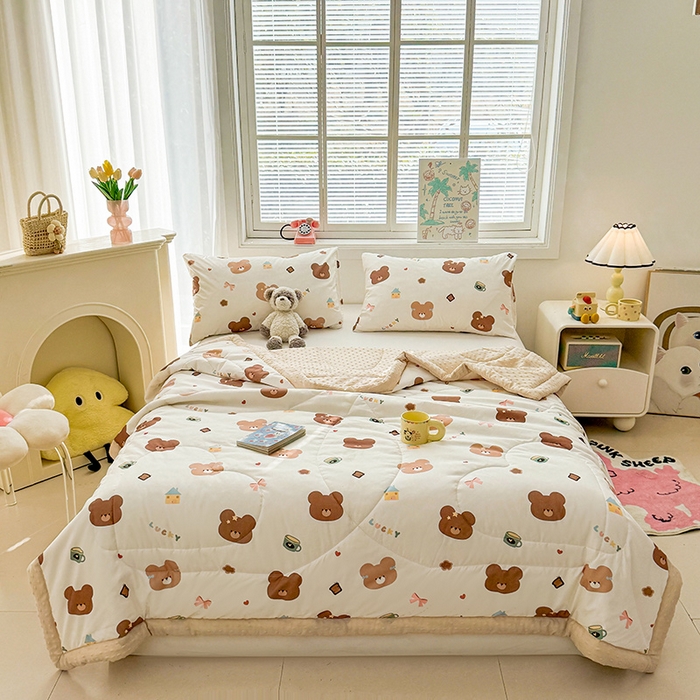 91家纺网 家纺一手货源 找家纺 （总）悦织语 2026新款水洗棉双层纱豆豆被大豆夏凉被