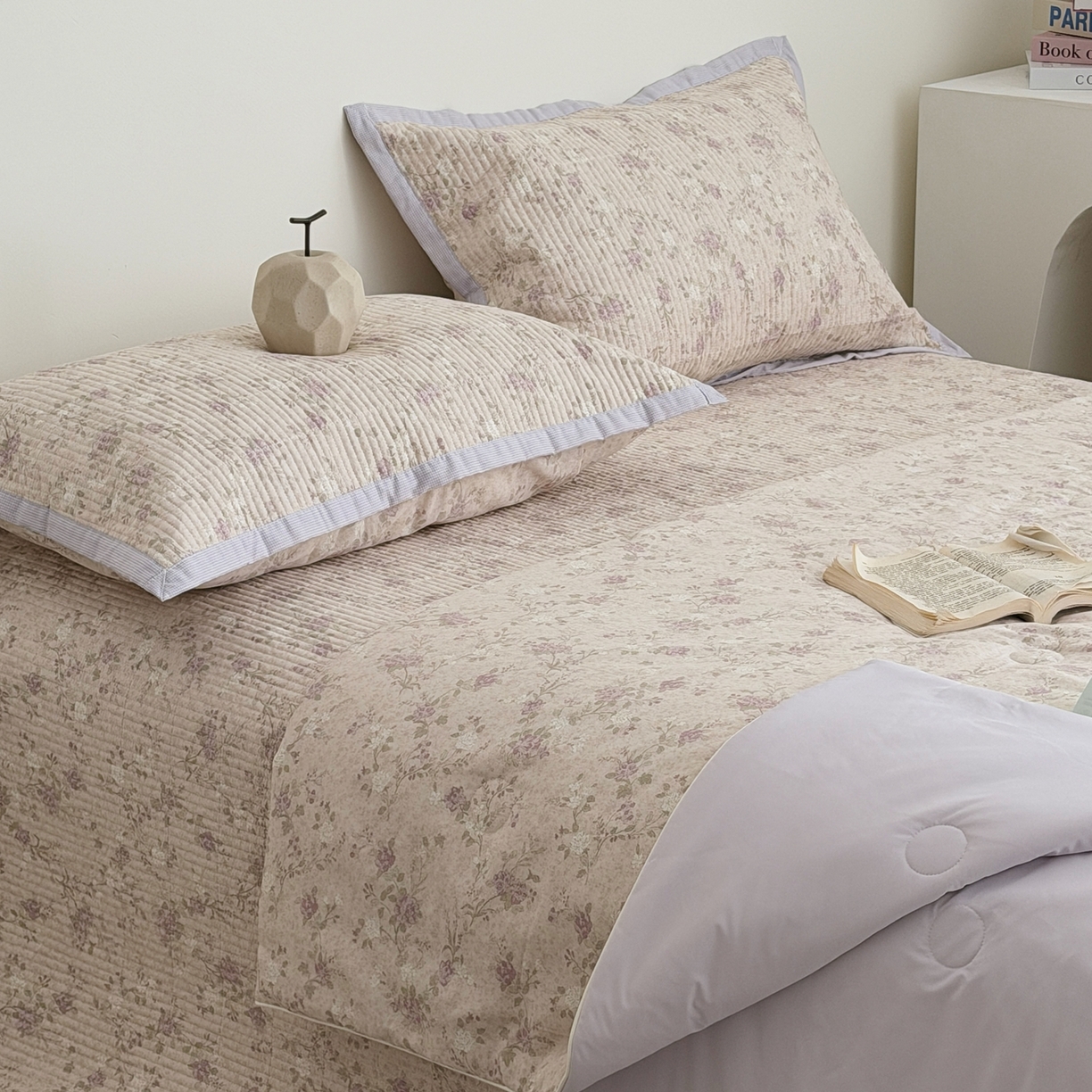 91家纺网 家纺一手货源 找家纺 佰织鑫家居 2026新款全棉双层纱床盖款锦氨夏被四件套 晚香