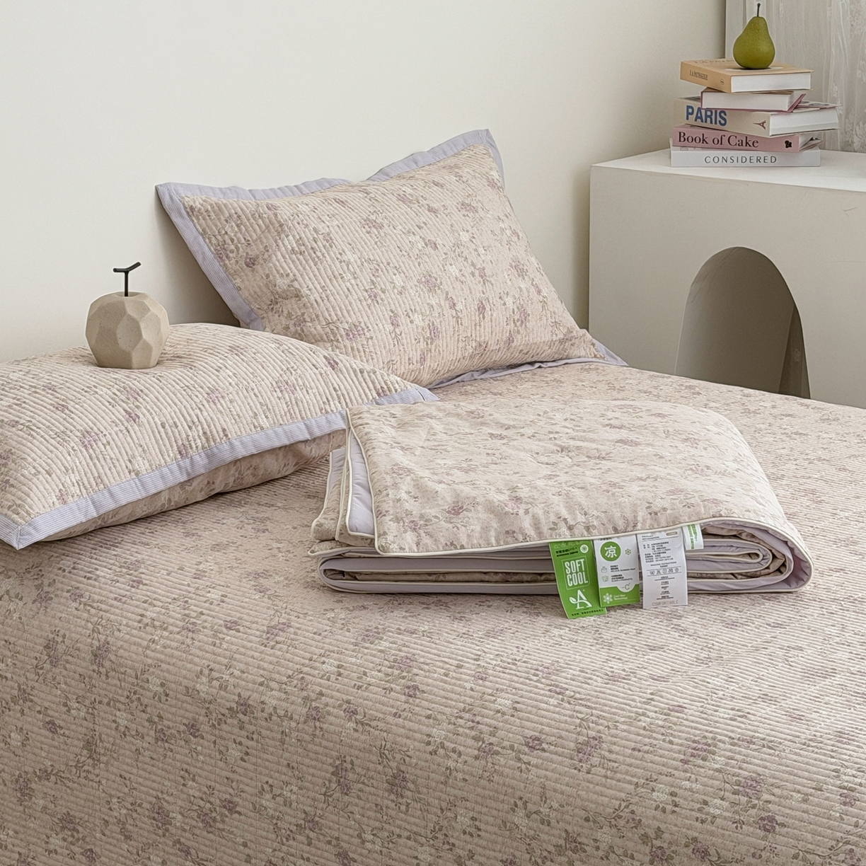 91家纺网 家纺一手货源 找家纺 佰织鑫家居 2026新款全棉双层纱床盖款锦氨夏被四件套 晚香