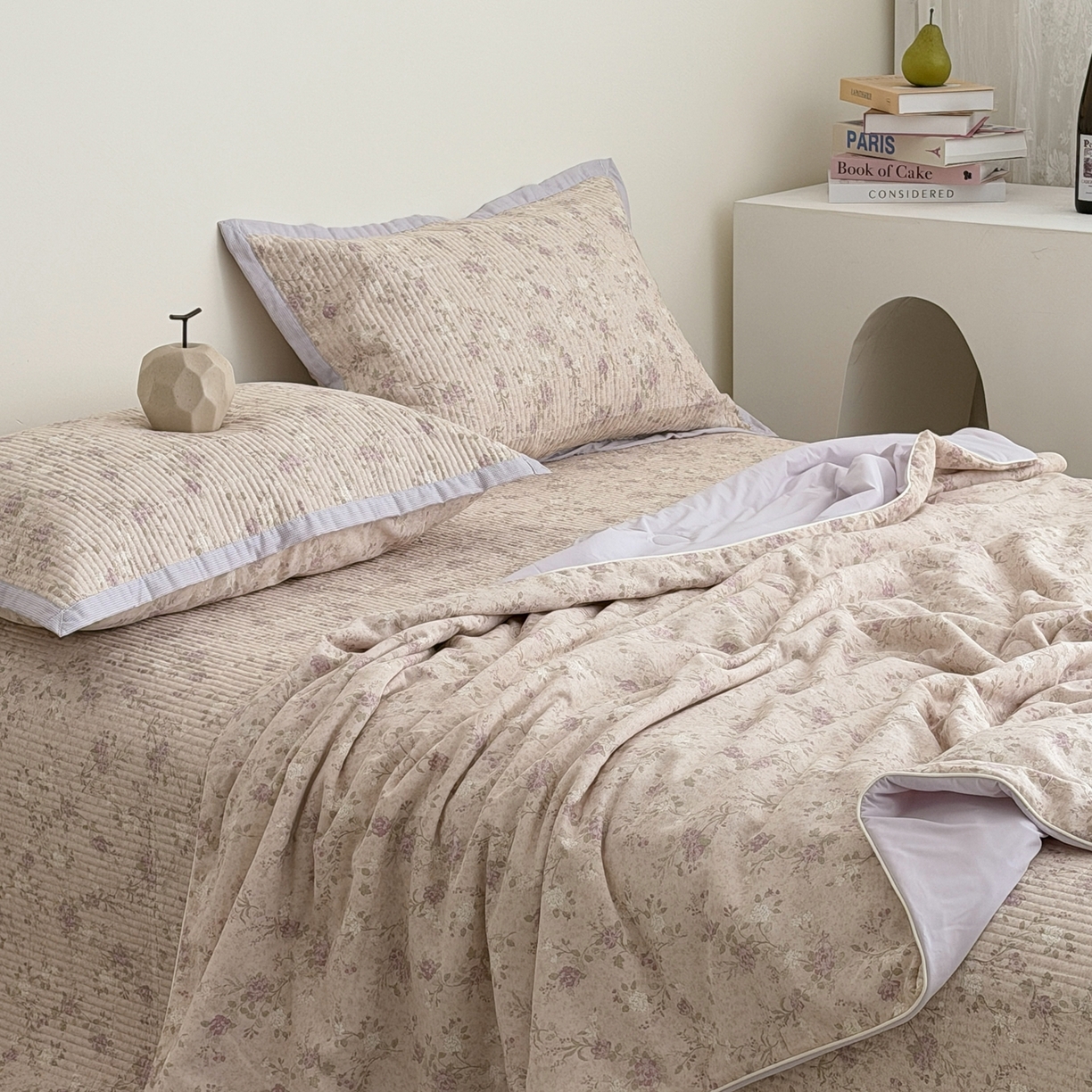 91家纺网 家纺一手货源 找家纺 佰织鑫家居 2026新款全棉双层纱床盖款锦氨夏被四件套 晚香