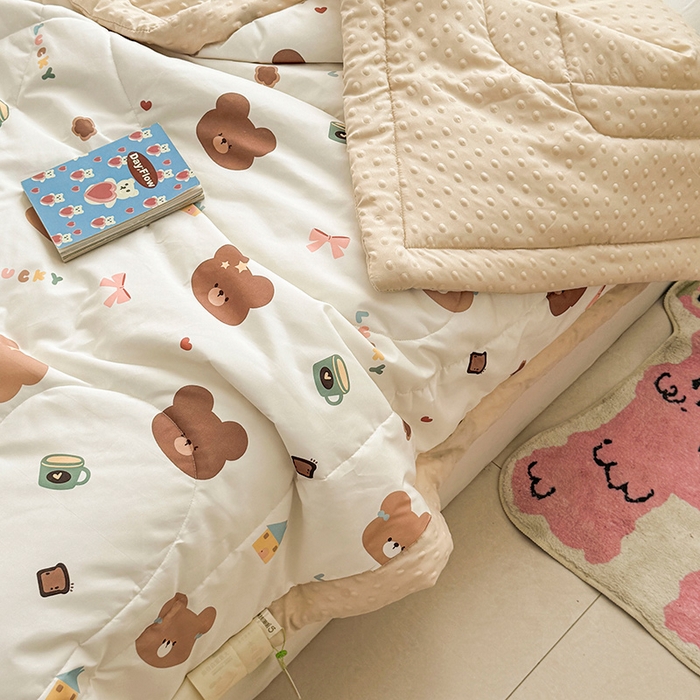 91家纺网 家纺一手货源 找家纺 （总）悦织语 2026新款水洗棉双层纱豆豆被大豆夏凉被