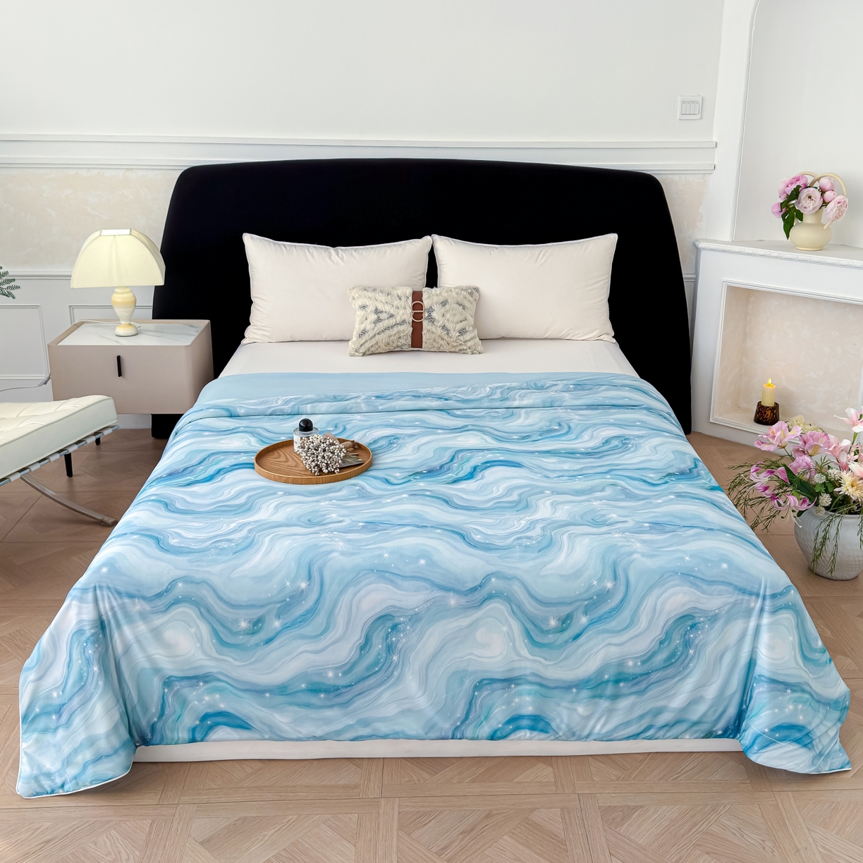 91家纺网 家纺一手货源 找家纺 圣尔雅家纺 2026春夏新款数码印花凉感丝夏被夏凉被空调被系列 星河