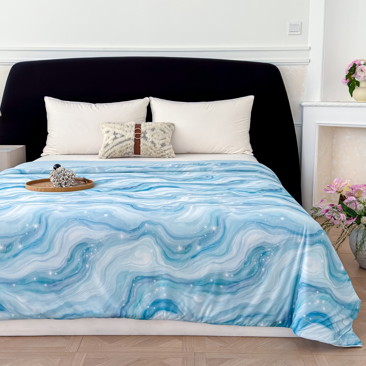 91家纺网 家纺一手货源 找家纺 圣尔雅家纺 2026春夏新款数码印花凉感丝夏被夏凉被空调被系列 星河