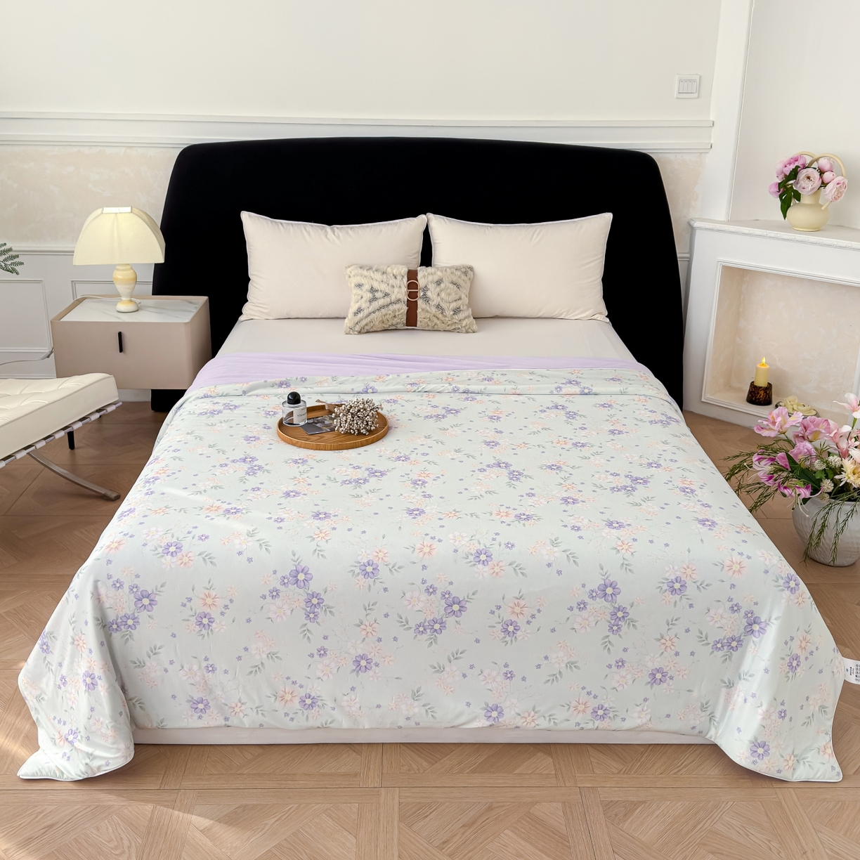 91家纺网 家纺一手货源 找家纺 圣尔雅家纺 2026春夏新款数码印花凉感丝夏被夏凉被空调被系列 幽兰