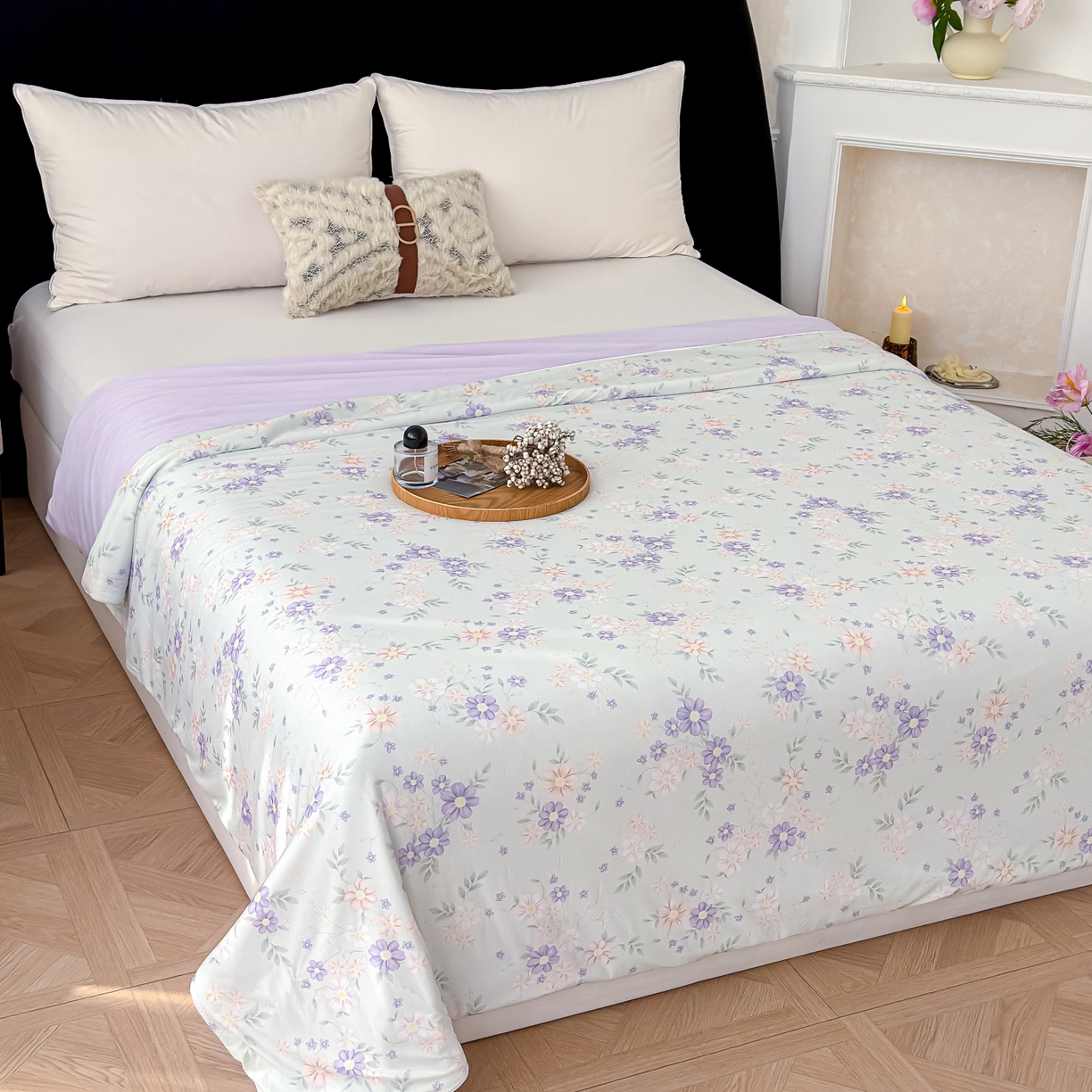 91家纺网 家纺一手货源 找家纺 圣尔雅家纺 2026春夏新款数码印花凉感丝夏被夏凉被空调被系列 幽兰