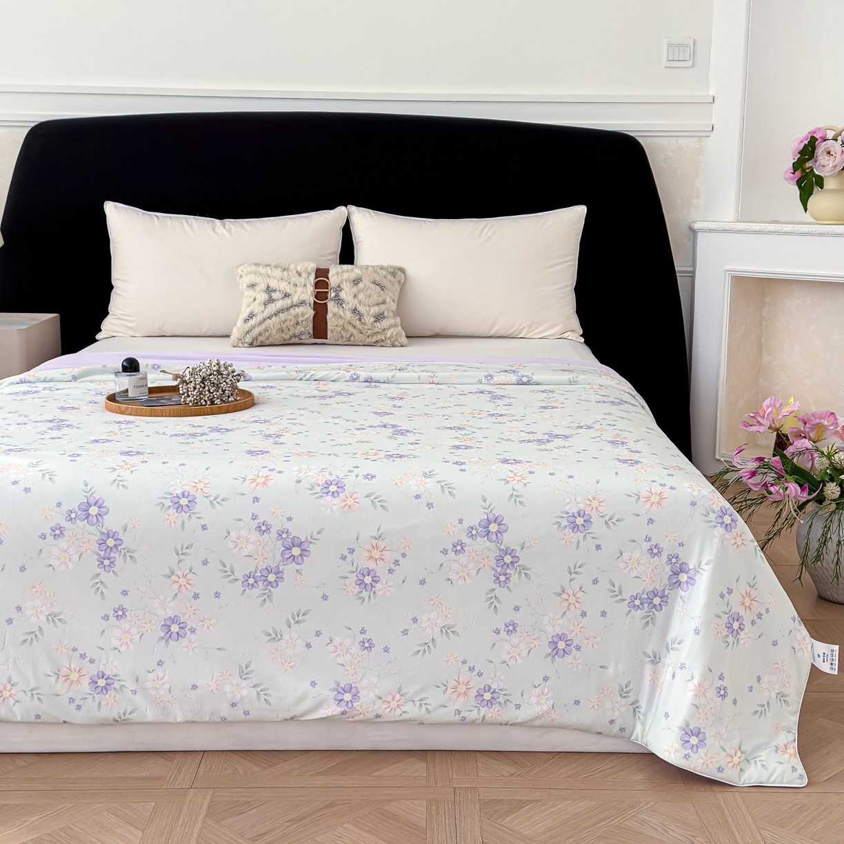 91家纺网 家纺一手货源 找家纺 圣尔雅家纺 2026春夏新款数码印花凉感丝夏被夏凉被空调被系列 幽兰