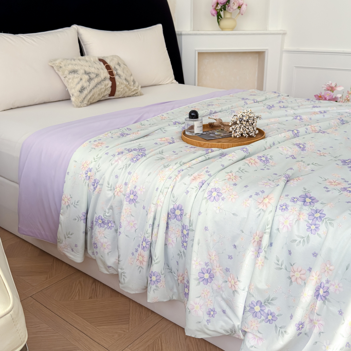 91家纺网 家纺一手货源 找家纺 圣尔雅家纺 2026春夏新款数码印花凉感丝夏被夏凉被空调被系列 幽兰