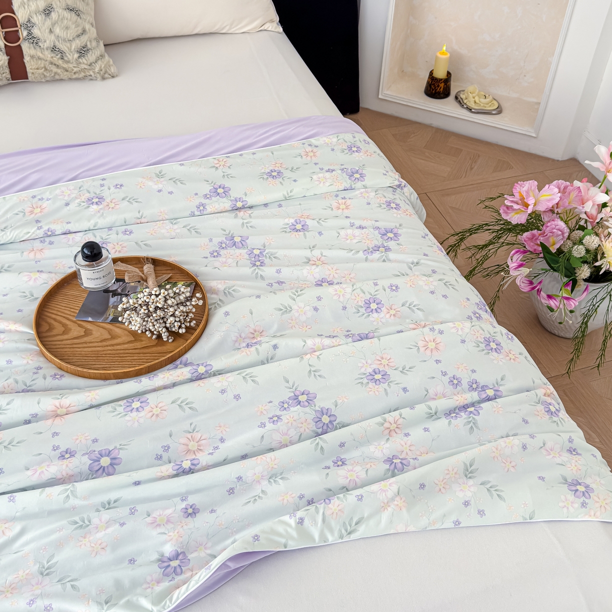 91家纺网 家纺一手货源 找家纺 圣尔雅家纺 2026春夏新款数码印花凉感丝夏被夏凉被空调被系列 幽兰