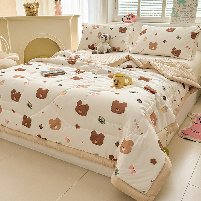 91家纺网 家纺一手货源 找家纺 悦织语 2026新款水洗棉双层纱豆豆被大豆夏凉被 元气小熊