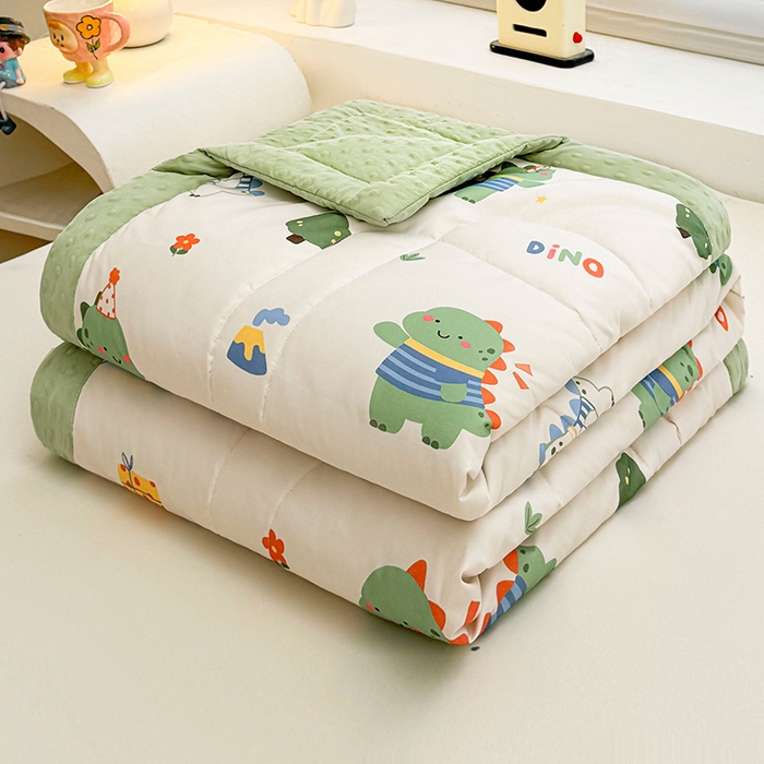 91家纺网 家纺一手货源 找家纺 悦织语 2026新款水洗棉双层纱豆豆被大豆夏凉被 恐龙日记