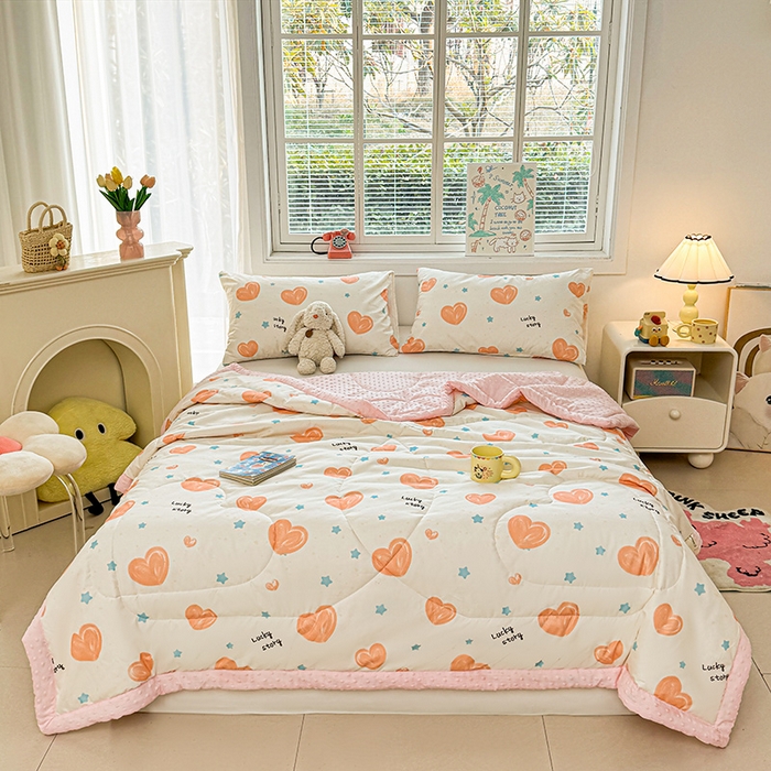 91家纺网 家纺一手货源 找家纺 悦织语 2026新款水洗棉双层纱豆豆被大豆夏凉被 爱心满满