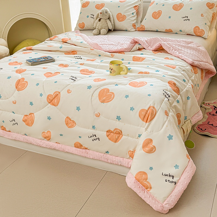 91家纺网 家纺一手货源 找家纺 悦织语 2026新款水洗棉双层纱豆豆被大豆夏凉被 爱心满满