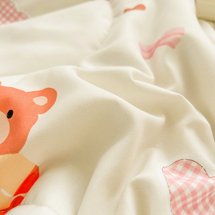 91家纺网 家纺一手货源 找家纺 悦织语 2026新款水洗棉双层纱豆豆被大豆夏凉被 爱心小熊