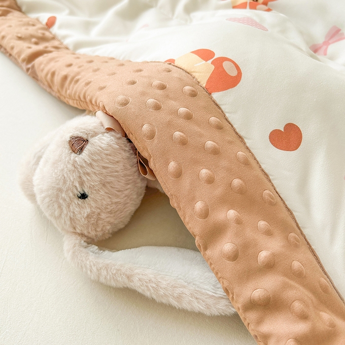 91家纺网 家纺一手货源 找家纺 悦织语 2026新款水洗棉双层纱豆豆被大豆夏凉被 爱心小熊