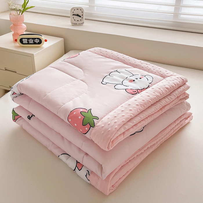 悦织语 2026新款水洗棉双层纱豆豆被大豆夏凉被 草莓狗