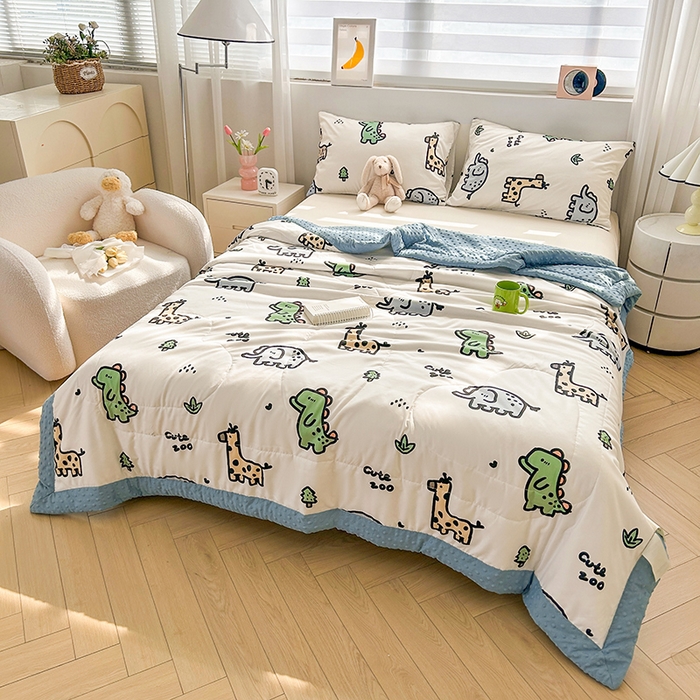 91家纺网 家纺一手货源 找家纺 悦织语 2026新款水洗棉双层纱豆豆被大豆夏凉被 动物总动员