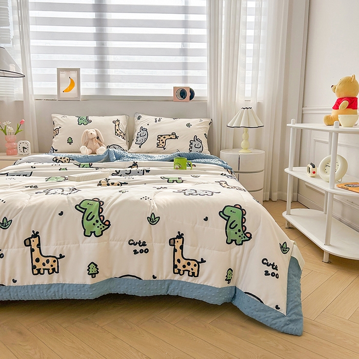 91家纺网 家纺一手货源 找家纺 悦织语 2026新款水洗棉双层纱豆豆被大豆夏凉被 动物总动员