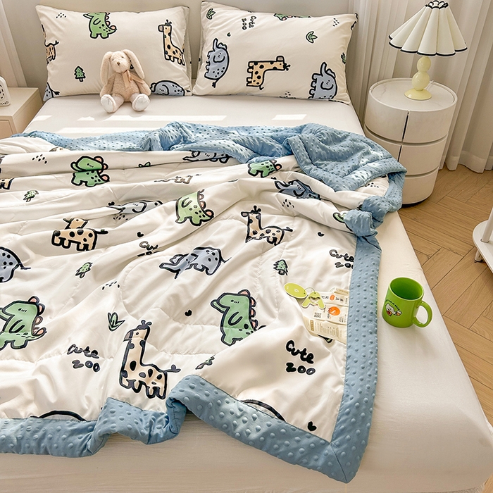 91家纺网 家纺一手货源 找家纺 悦织语 2026新款水洗棉双层纱豆豆被大豆夏凉被 动物总动员