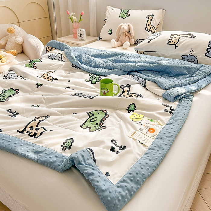 91家纺网 家纺一手货源 找家纺 悦织语 2026新款水洗棉双层纱豆豆被大豆夏凉被 动物总动员