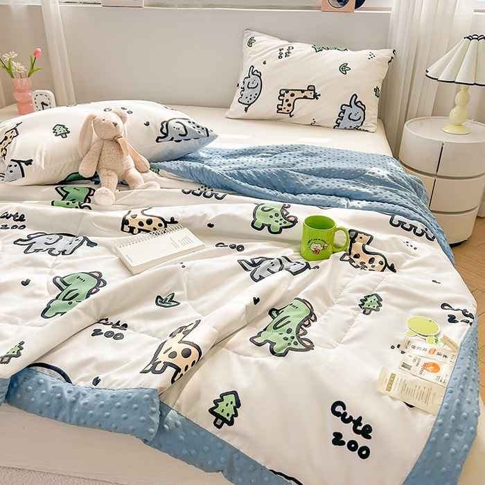 91家纺网 家纺一手货源 找家纺 悦织语 2026新款水洗棉双层纱豆豆被大豆夏凉被 动物总动员