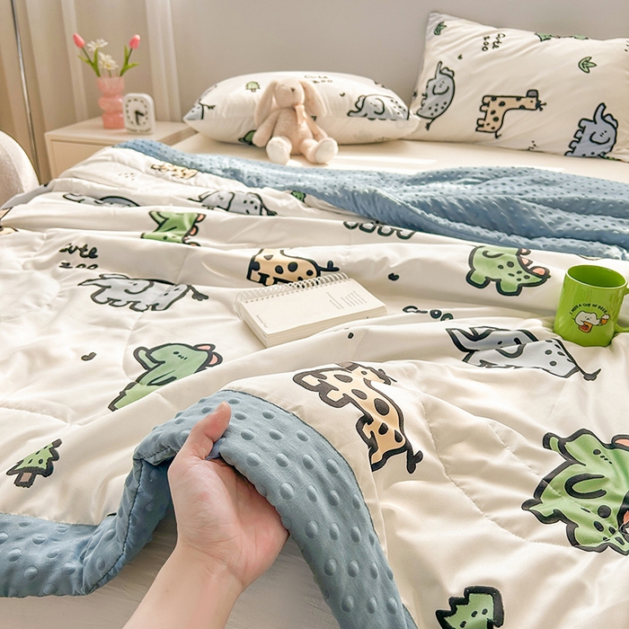 91家纺网 家纺一手货源 找家纺 悦织语 2026新款水洗棉双层纱豆豆被大豆夏凉被 动物总动员