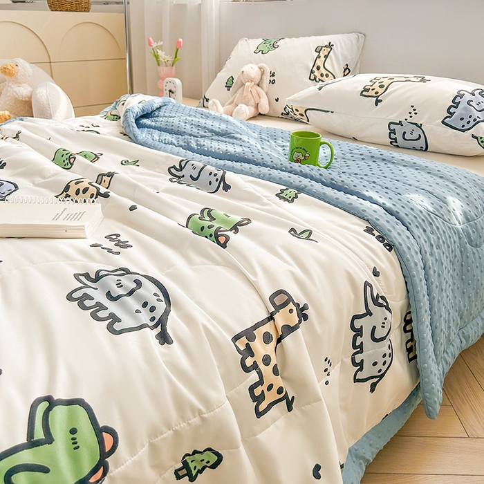 91家纺网 家纺一手货源 找家纺 悦织语 2026新款水洗棉双层纱豆豆被大豆夏凉被 动物总动员