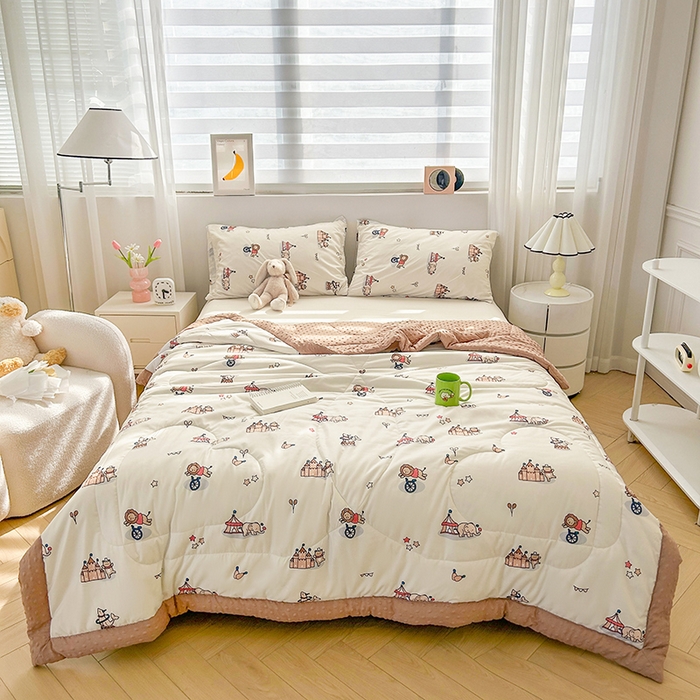 91家纺网 家纺一手货源 找家纺 悦织语 2026新款水洗棉双层纱豆豆被大豆夏凉被 嗨皮熊