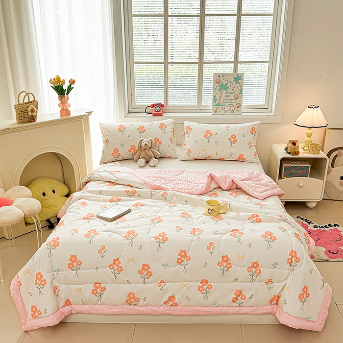 91家纺网 家纺一手货源 找家纺 悦织语 2026新款水洗棉双层纱豆豆被大豆夏凉被 花都仙子