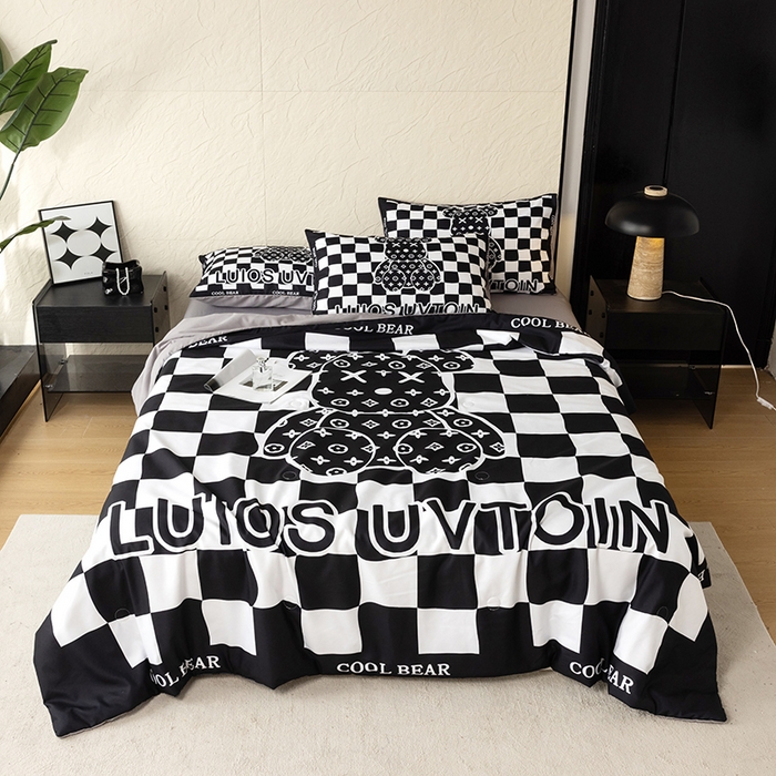 摩卡（乐趣） 2026新款水洗真丝数码印花夏被四件套 棋盘格公仔