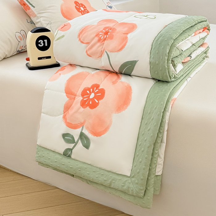 91家纺网 家纺一手货源 找家纺 悦织语 2026新款水洗棉双层纱豆豆被大豆夏凉被 花香谷